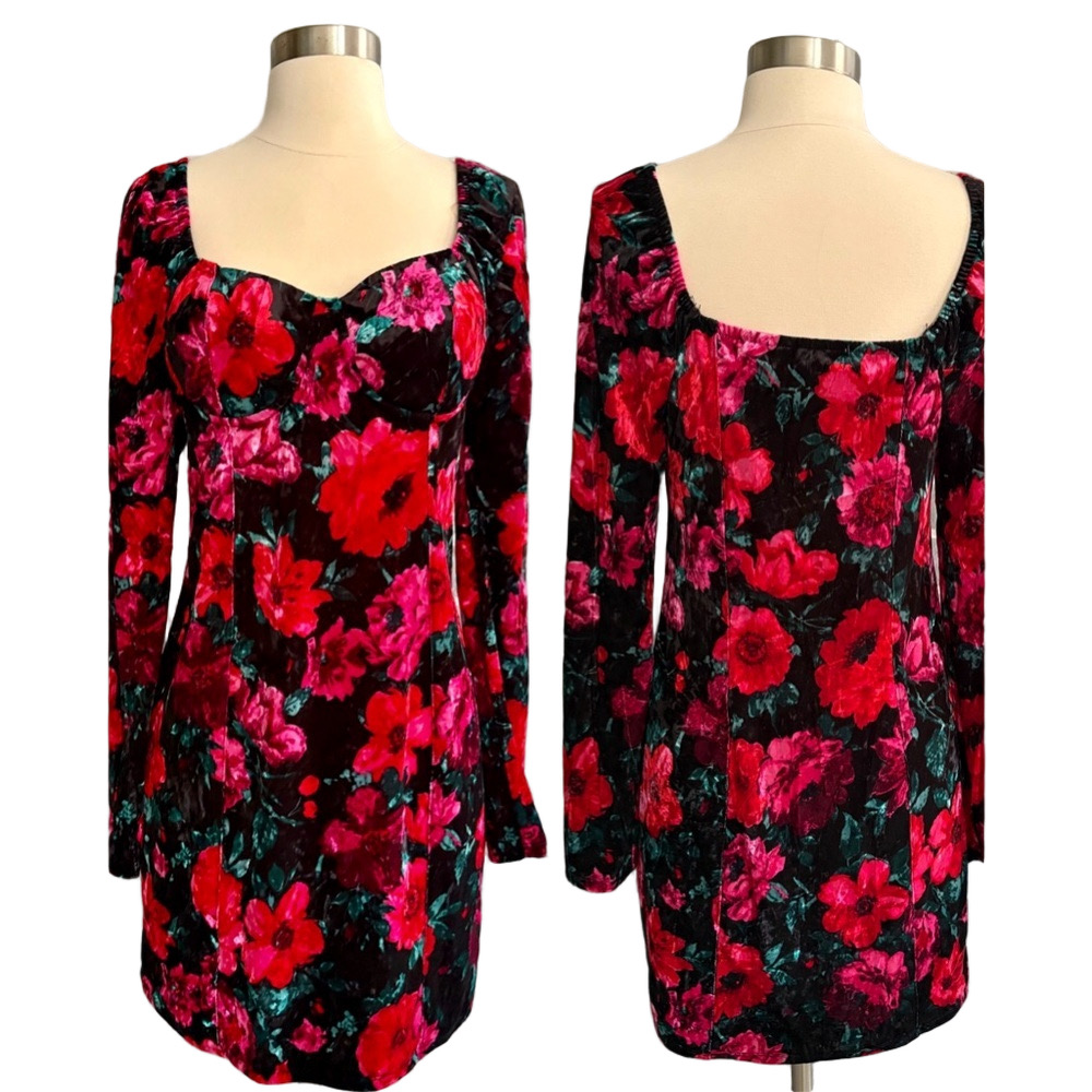 ROSE PRINT Madden NYC Burnout Velvet Floral Bodycon Bustier Dress size Large